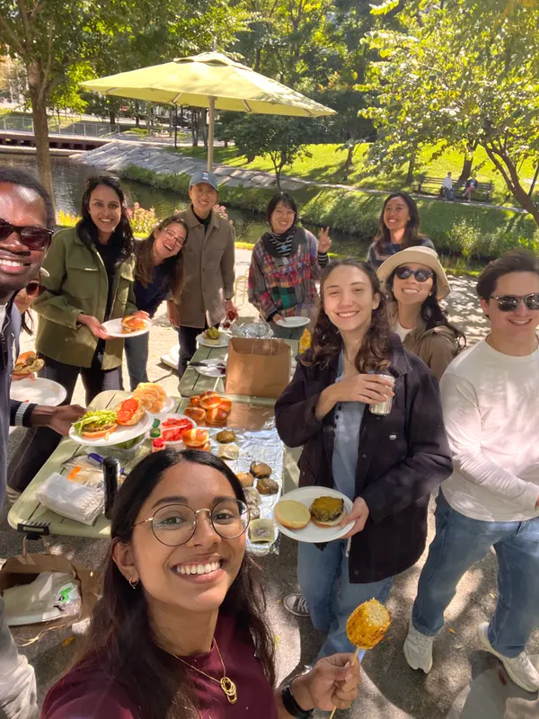 Lab members at an outdoor lunch