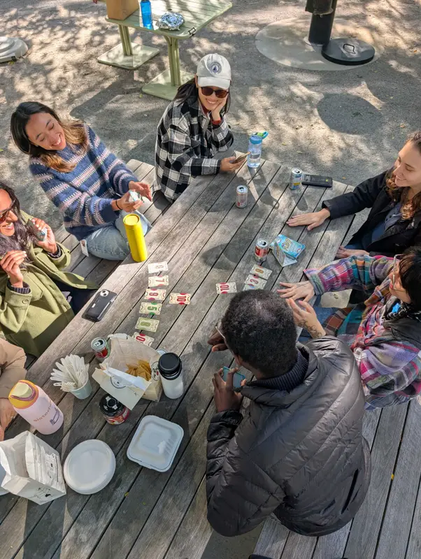Lab lunch at a picnic table